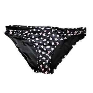 PINK Victoria's Secret Black Floral V Front Sexy Itsy Swim Bikini Bottom L